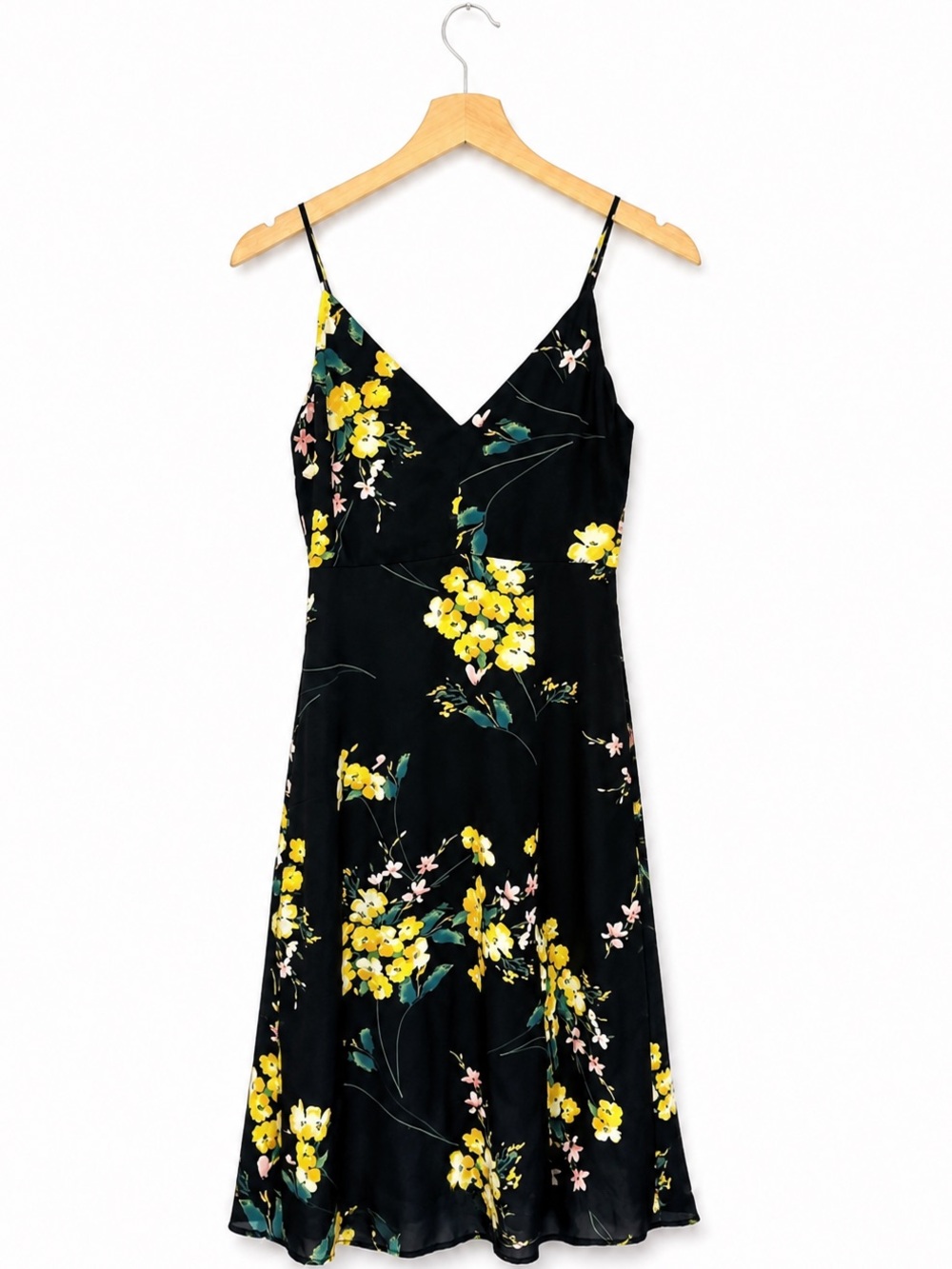 Socialite NWT XS Black Floral Midi Dress Spaghetti Strap Wedding Guest